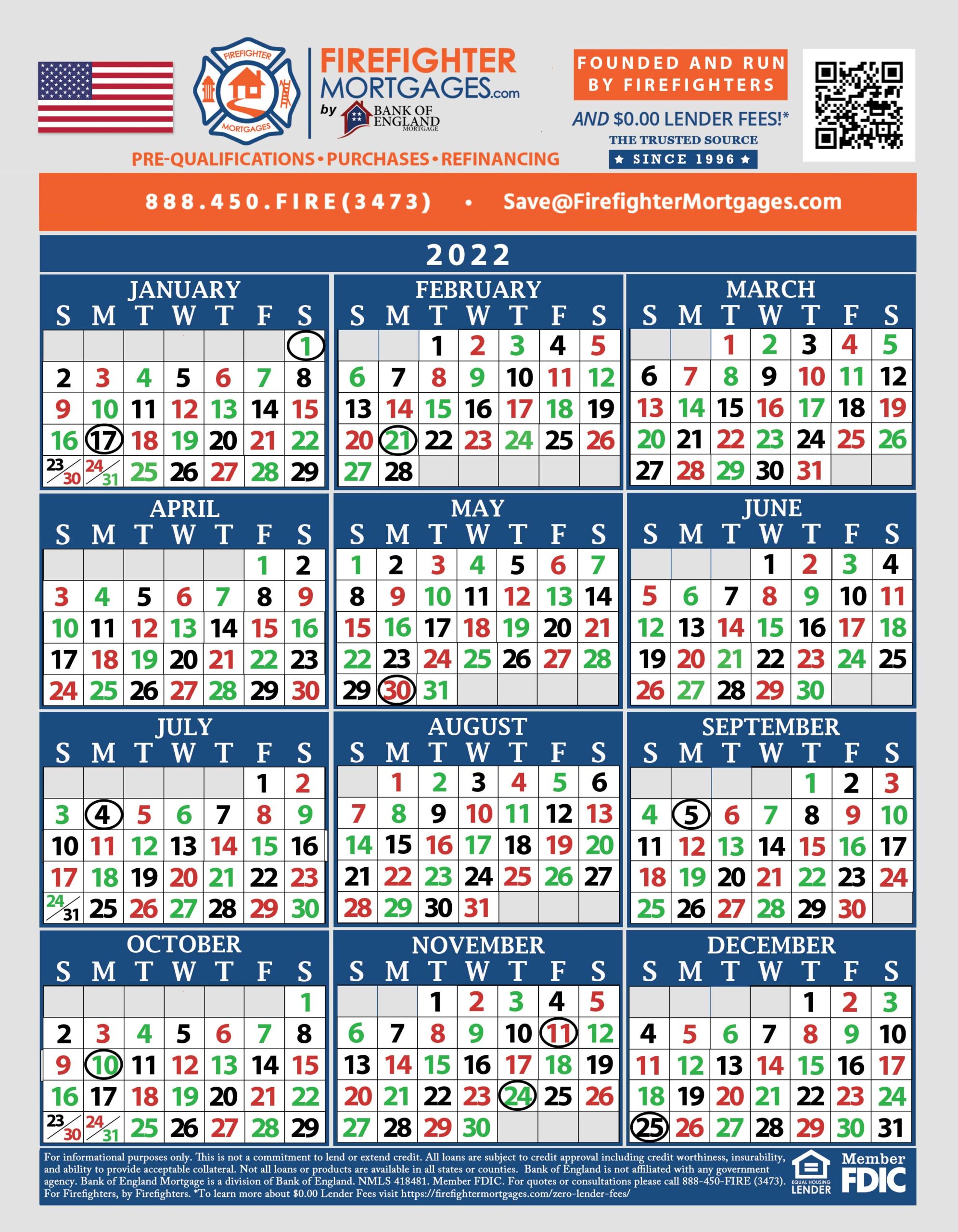 Shift Calendar 2022 Firefighter Shift Calendars - Firefighter Mortgages®